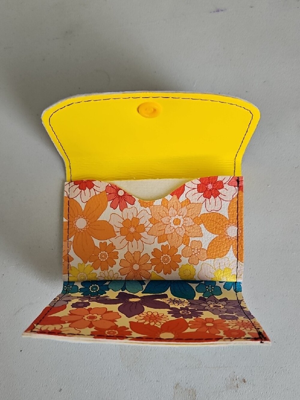 Floral Print Folding Wallet with Yellow Snap - Picture 2 of 3
